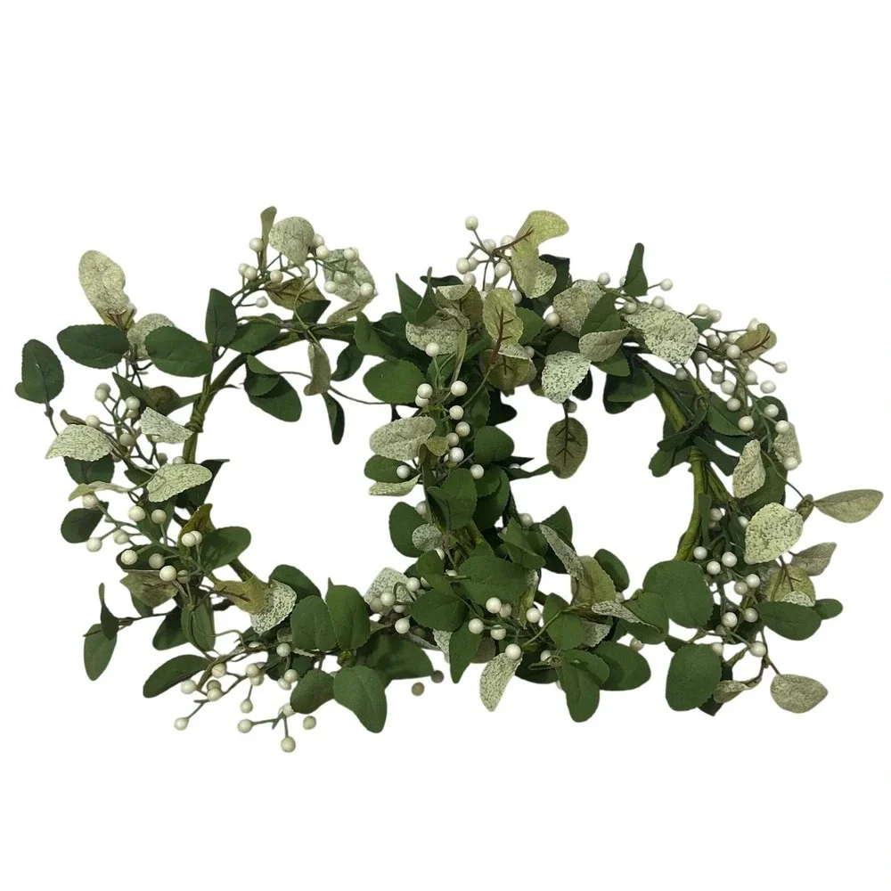 Set of 2 Artificial Eucalyptus and White Berry Wreath 12in Greenery Decor